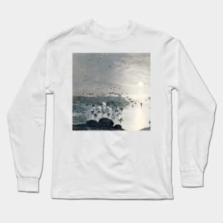 Ducks, Mallards and Swans on the lake at sunset Long Sleeve T-Shirt